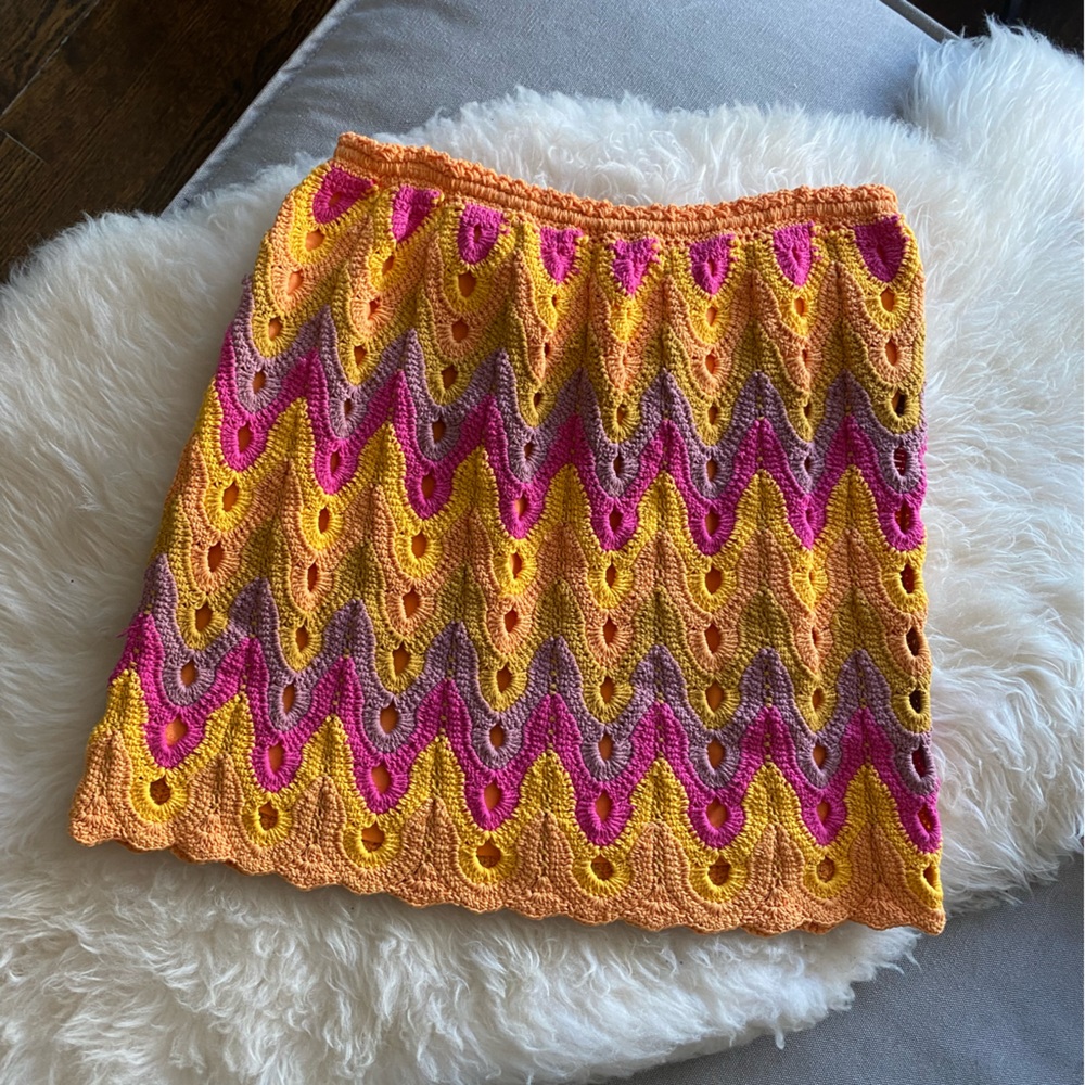 Free People Colorful Crochet Mini Skirt
